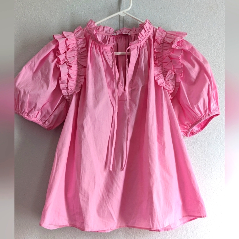 Buddy Love Pink Ruffle Barbiecore Blouse Size L
